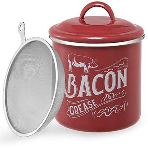 Bacon Grease Container With Fine Strainer And Lid - 38 Oz Bacon Grease Oil Can
