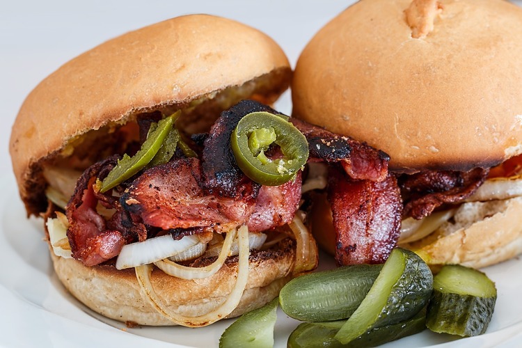 Bacon Burger with Grilled Onions and Jalapenos Recipe